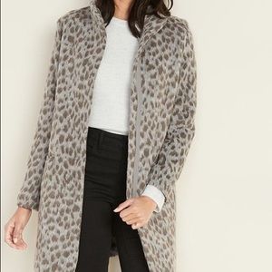 Old Navy Oversized Brushed Leopard Tie Belt Coat